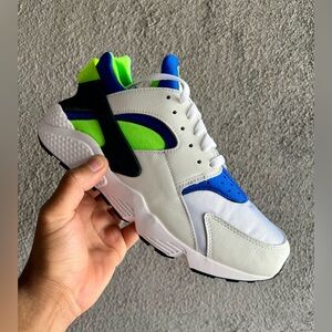 Nike Air Huarache | White/Scream Green-Royal Blue | Size 9.5M